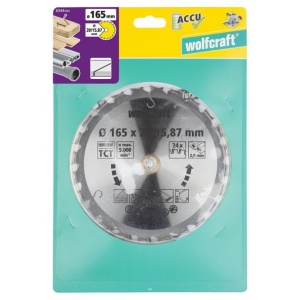 Panza pentru fierastrau circular cu acumulatori Wolfcraft 6344000, diametru 165 mm, diametru interior disc 15.87, 20 mm, latime taiere 1.8 mm, 24 dinti, seria mov - Img 2
