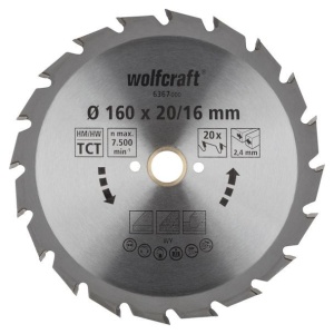 Panza pentru fierastrau circular Wolfcraft 6367000, diametru 160 mm, diametru interior disc 16 mm, latime taiere 2.4 mm, 20 dinti, seria verde. - Img 1