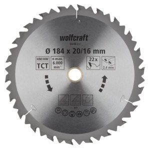 Panza pentru fierastrau circular Wolfcraft 6646000, diametru 184 mm, diametru interior disc 20, 16 mm, latime taiere 2.4 mm, 22 dinti, seria maro. - Img 1