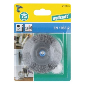 Perie tip disc cu fir ondulat Wolfcraft 2100000, D 75 mm, tija hexagonala 1/4", grosime sarma 10 mm - Img 5