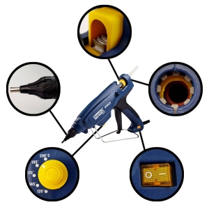 Pistol de lipit Rapid EG360 PRO industrial, batoane lipici 12 mm, putere 300W, temperatura reglabila 120 C - 230 C, debit lipici 1800 g h, duze interschimbabile, actionare tragaci cu 4 degete, 5000328 - Img 2