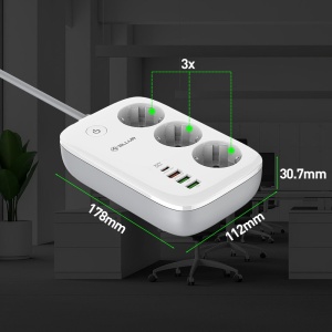 Prelungitor WiFi Tellur Smart, 3 porturi, PD30W, QC18W, 2xUSB 2.4A, 2500W, 10A, 2m - Img 9