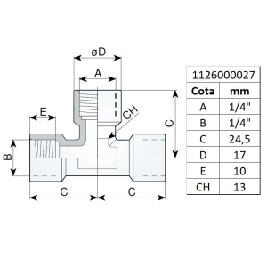 Racord tip T filet interior 1/4", tip 258/2 - Img 3
