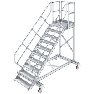 Scara cu podest mobila, cu trepte pe o parte, 10 trepte, latime trepte 600mm, 45° - Img 1
