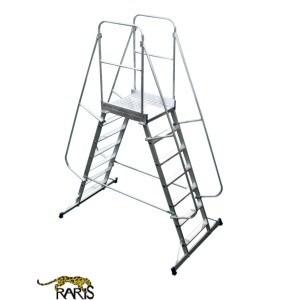 Scara mobila cu platforma, din aluminiu, dubla, la 70°, roti laterale, produs RARIS, tip PDA - Img 1