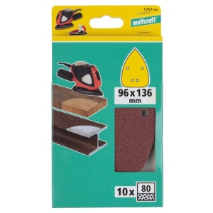 Set 10 foi abrazive Wolfcraft 1757000, Gr. 80, perforate, cu scai, 136x96 mm - Img 2