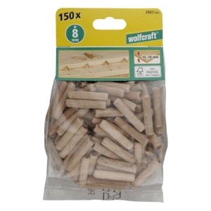 Set 150 dibluri lemn cu fibra longitudinala, Wolfcraft 2907000, dimensiuni 8x40 mm - Img 2