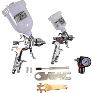 Set 2 pistoale de vopsit pneumatice HVLP + Regulator presiune + Perie - Img 1