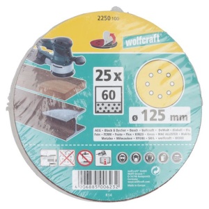 Set 25 foi abrazive Wolfcraft 2250100, prindere velcro, pentru lemn, D 125 mm, P60 - Img 2