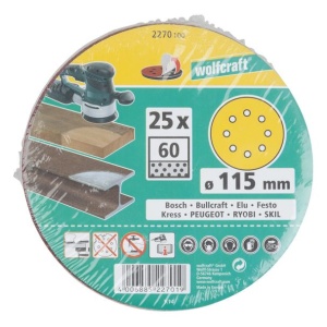 Set 25 foi abrazive Wolfcraft 2270100, prindere velcro, pentru lemn, D 115 mm, P60 - Img 2
