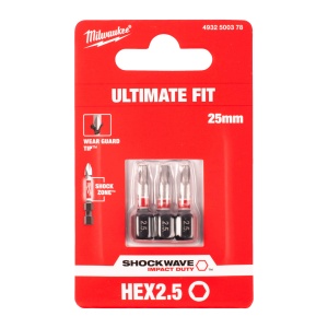 Set 3 biti de impact Milwaukee Shockwave Impact Duty™, Hex2.5mmx25mm - Img 2