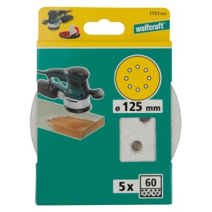 Set 5 foi abrazive Wolfcraft 1151000, prindere velcro, pentru vopsea/lac, D 125 mm, P60 - Img 2