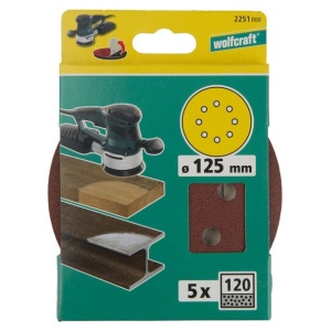 Set 5 foi abrazive Wolfcraft 2251000, prindere velcro, pentru lemn, D 125 mm, P120 - Img 2