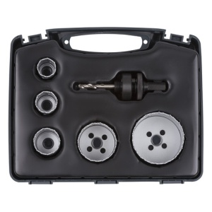 Set 6 piese pentru instalatii electrice si sanitare Wolfcraft 3498000, 5 carote bimetal diametru D 25, 29, 35, 51, 68 mm, 1 adaptor pentru carote bimetal cu burghiu de centrare HSS - Img 2
