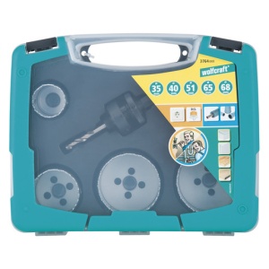Set 6 piese pentru instalatii electrice si sanitare Wolfcraft 3764000, 5 carote bimetal diametru D 35, 40, 51, 65, 68 mm, 1 adaptor pentru carote bimetal cu burghiu de centrare - Img 5