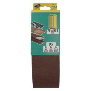 Set 9 benzi de slefuit Wolfcraft 1916100, pentru lemn si metale, Gr. A40, A80, A120 , 75x533 mm - Img 2