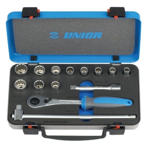 Trusa capete chei tubulare Unior 1/2" in cutie metalica