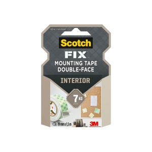 Bandă dublu adezivă montare suprafețe interioare, 19 mm x 1,5 m, 3M Scotch-Fix™