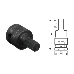 Cap cheie tubulara de impact cu profil hexagon exterior OZAT 1", 1 piesa 30mm L82mm