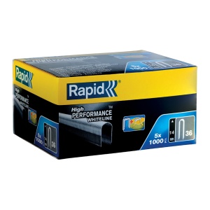 Capse albe Rapid 36 14 mm pentru cabluri, High Performance, galvanizate, semicirculare, divergente, 5000 capse cutie 11886911