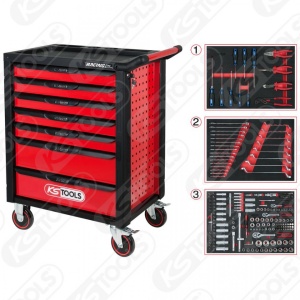 Cărucior de atelier KS TOOLS RACINGline cu 7 sertare și 215 unelte premium - Img 5
