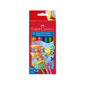 Creioane colorate hexagonale acuarelă + pensulă Faber-Castell 12 culori/set