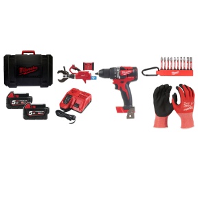 Kit Cutter hidraulic pentru cablu + telecomanda cu acumulator, HCC75R-502C, 18 V+ Masina de gaurit 18V, 2 baterii, incarcator, geanta, accesorii