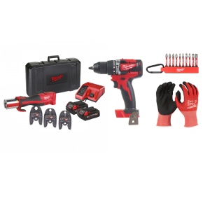 Kit Presa compacta cu motor, fara perii, BLHPT, 18V, 32kN + Masina de gaurit 18V, 2 baterii, incarcator, geanta, accesorii