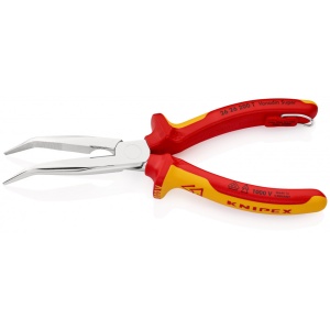 KNIPEX 26 26 200 T Clește plat-rotund cu tăiș (patent cu cioc angular) izolat cu manșoane-multicomponent, verificat de VDE, cu cârlig de fixare integrat, izolat, pentru montarea unei siguranțe împotriva căderii cromat 200 mm - Img 2