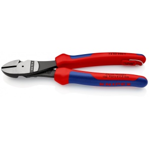 KNIPEX 74 02 200 T Șfic de forță cu manşoane multicomponent, cu cârlig de fixare integrat pentru montarea unei siguranţe împotriva căderii vopsit negru 200 mm