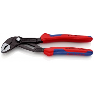 KNIPEX 87 02 180 Cobra® Clește high tech pentru pompe de apă cu manşoane multicomponent bonderizat în culoarea gri 180 mm
