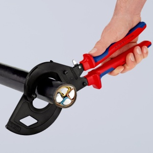 KNIPEX 95 32 320 Foarfeca pentru cabluri (principiul clichetului, 3 trepte) cu manşoane multicomponent vopsit negru 320 mm - Img 7