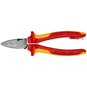 KNIPEX 97 78 180 T clește de sertizare pentru ferule izolat cu manșoane-multicomponent, verificat de VDE, cu cârlig de fixare integrat, izolat, pentru montarea unei siguranțe împotriva căderii 180 mm - Img 3