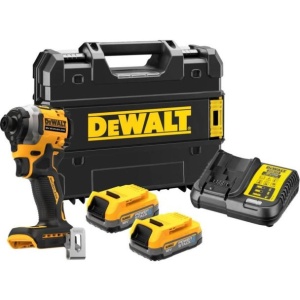 Masina de insurubat cu impact Dewalt DCF850E2T, cuplu maxim 205 Nm, cu 2 acumulatori POWERSTACK 18V / 1.7 Ah si incarcator in valiza de transport TSTAK