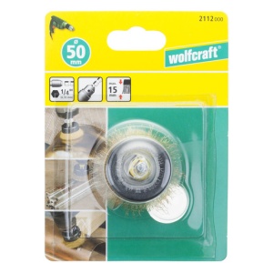 Perie de sarma Wolfcraft 2112000, tip oala, D 50 mm, tija hexagonala 1/4", lungimea sarmei 15 mm - Img 3