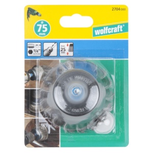 Perie tip oala din otel rasucit Wolfcraft 2704000, D 75 mm, tija hexagonala 1/4" - Img 3