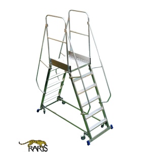 Scara mobila cu platforma, din aluminiu, dubla, la 70°, roti cu arc, produs RARIS, tip PDRA - Img 1