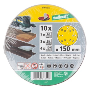 Set 10 foi abrazive Wolfcraft 8404000, prindere velcro, pentru lemn si metal, D 150 mm, P60/80/120 - Img 7