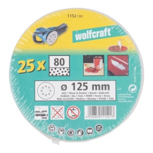 Set 25 foi abrazive Wolfcraft 1152100, prindere velcro, pentru vopsea/lac, D 125 mm, P80 - Img 2