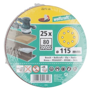 Set 25 foi abrazive Wolfcraft 2271100, prindere velcro, pentru lemn, D 115 mm, P80 - Img 2