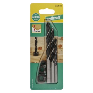 Set 3 burghie 6,8,10 mm, cu opritor si varf de centrare, pentru lemn si placaje Wolfcraft 2733000, crom vanadiu, cu opritor de profunzime din zinc turnat sub presiune - Img 3