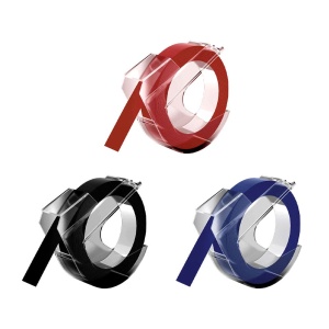 Set 3 Etichete Omega asortat (rosu, albastru, negru) 9mm x 3m compatibile Dymo Omega Junior 520102 520106 520109 S0847750