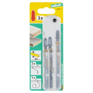Set 3 panze pentru fierastrau pendular pentru lucrari la bucatarii Wolfcraft 2684000, prindere in T, adancime taieri: 30 / 50 / 65 mm - Img 2