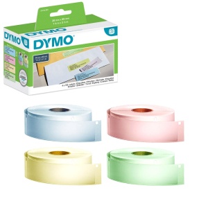Set 4 Etichete adresa standard plastic semitransparent 28 x 89 mm culori pastel roz galben vernil bleu DYMO LabelWriter LW 99011 S0722380 4 role cutie