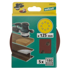 Set 5 foi abrazive Wolfcraft 2252000, prindere velcro, pentru lemn, D 125 mm, P180 - Img 2