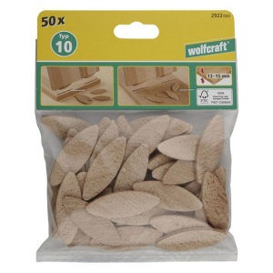 Set 50 placute din lemn pentru imbinare, tip biscuite nr. 10 Wolfcraft 2922000 dimensiuni 55x19x4 mm, pentru materiale cu grosimi cuprinse intre 13-15 mm - Img 2