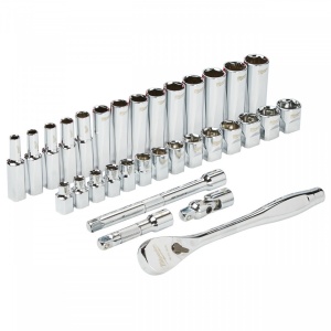 Set antrenor cu clichet ⅜″ Milwaukee + chei tubulare sistem metric (32 buc)