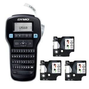 Start kit DYMO LabelManager 160 aparat etichetat cu 3 x Banda originala DYMO D1 12mm x 7m negru alb S0946320 S0720530