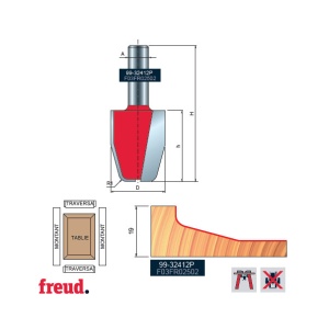 99- Freza pentru tablii, profil vertical convex, placata CMS Z=2, cu coada si rulment copier inferior, DIM 31.8 - 99-32412P