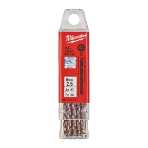 Burghie RED COBALT pentru metal - DIN 338 Milwaukee Ø 2.5x30x57 mm - set 10 buc - Img 2